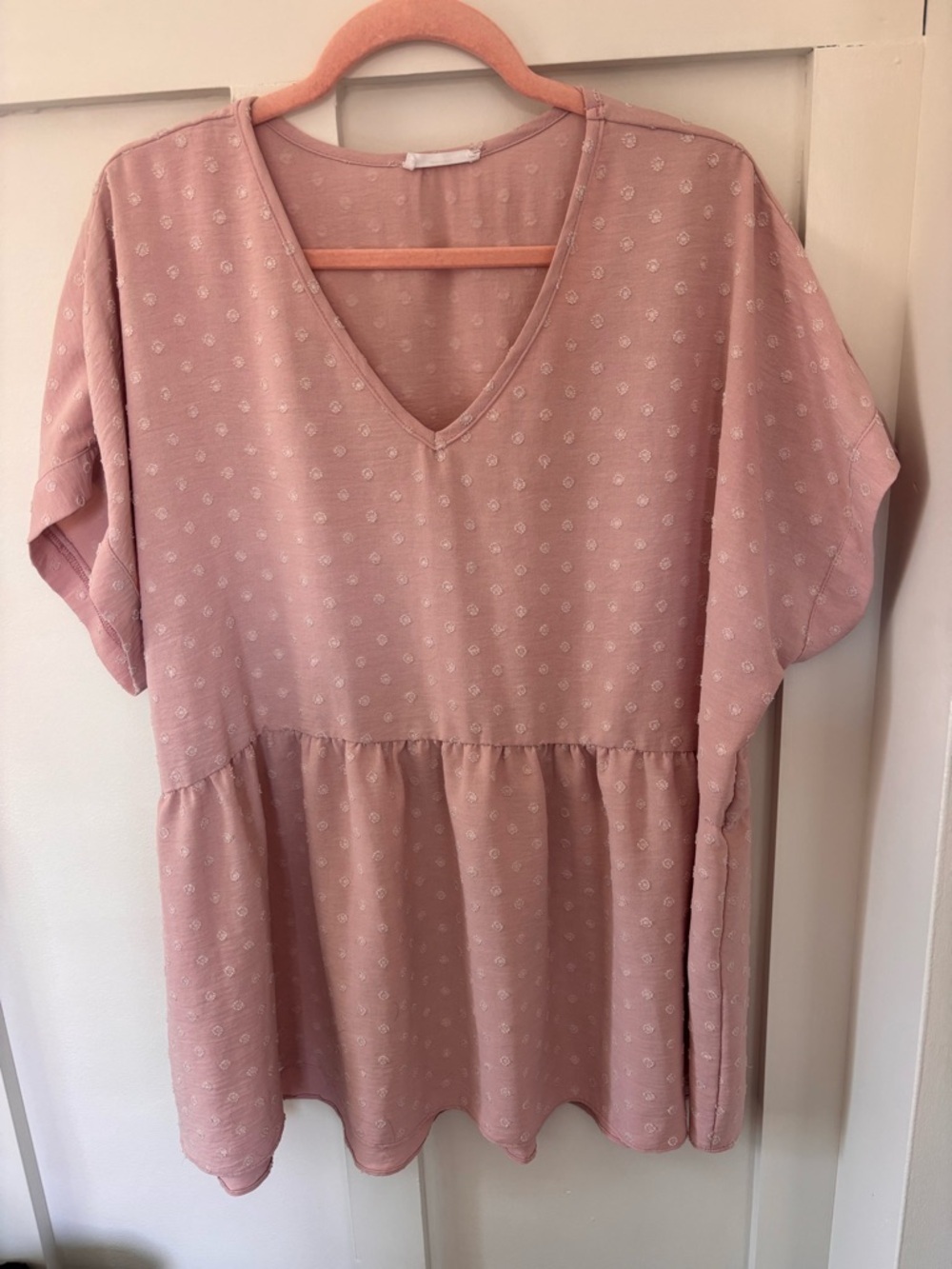 V-Neck Babydoll Tunic Top in Light Dusty Rose 1XL